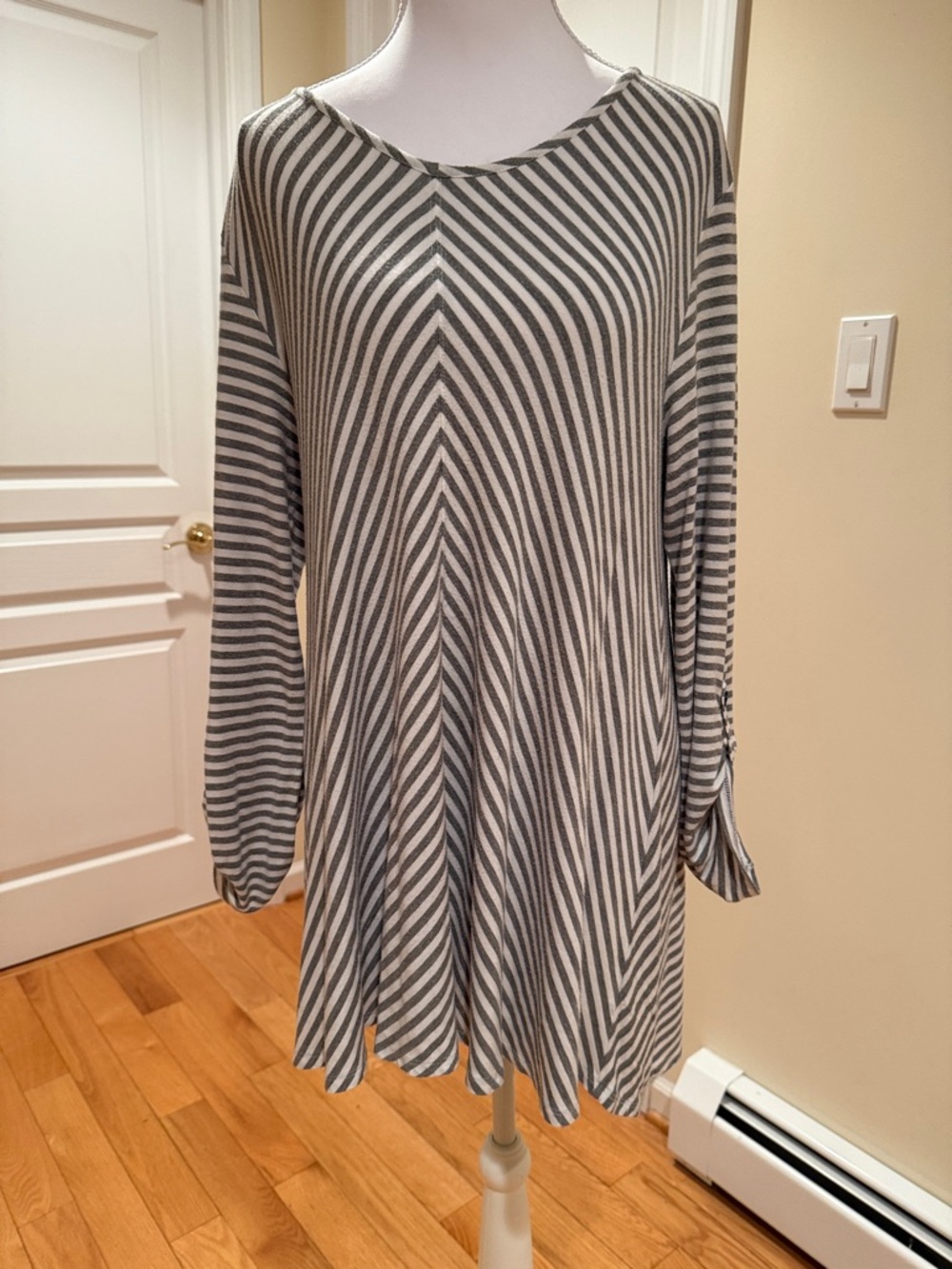 Striped Gray & White Long-Sleeve Swing Tunic